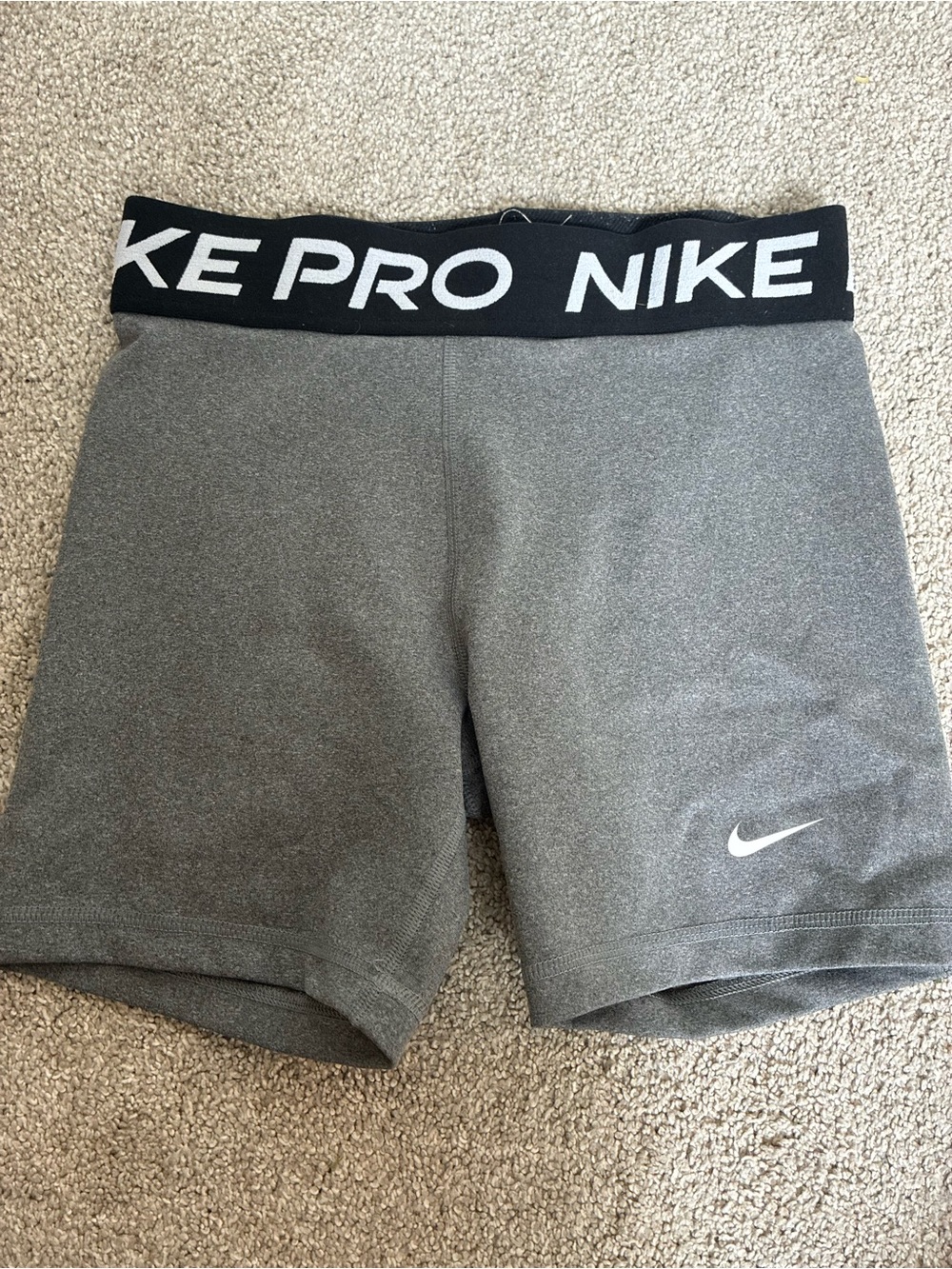 Nike Women's Grey Pro Bike Shorts with Logo Waistband